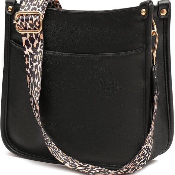 Women's Crossbody Shoulder Bag with Leopard Guitar Strap,Vegan Faux Leather Purs - Picture 8 of 9